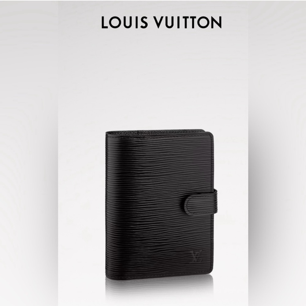 AUTH Louis Vuitton PM Agenda Epi Black Leather 6 Ring CA0967